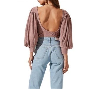 ASTR Drape Back Puff Sleeve Bodysuit